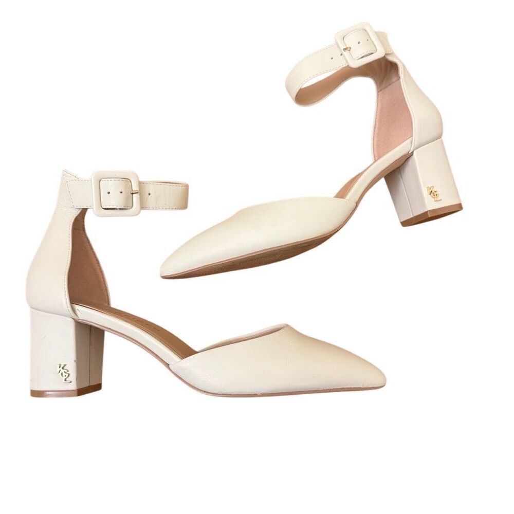 Kurt Geiger London Burlington Leather In Bone Block Heels Size 37.5 = US Size 7